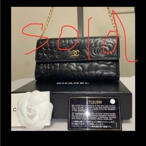 Chanel Gold Lambskin Camillia Long Flap Wallet